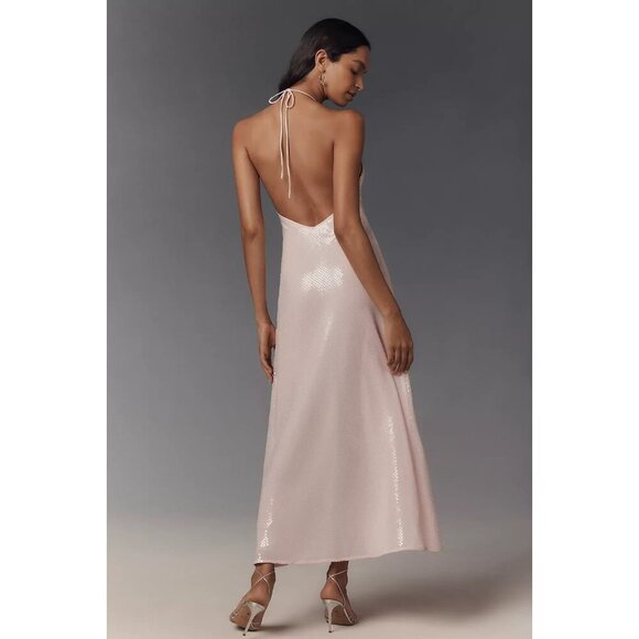 Bardot Aradia Sequin Halter Slip Dress Baby Pink 10 - Picture 4 of 4